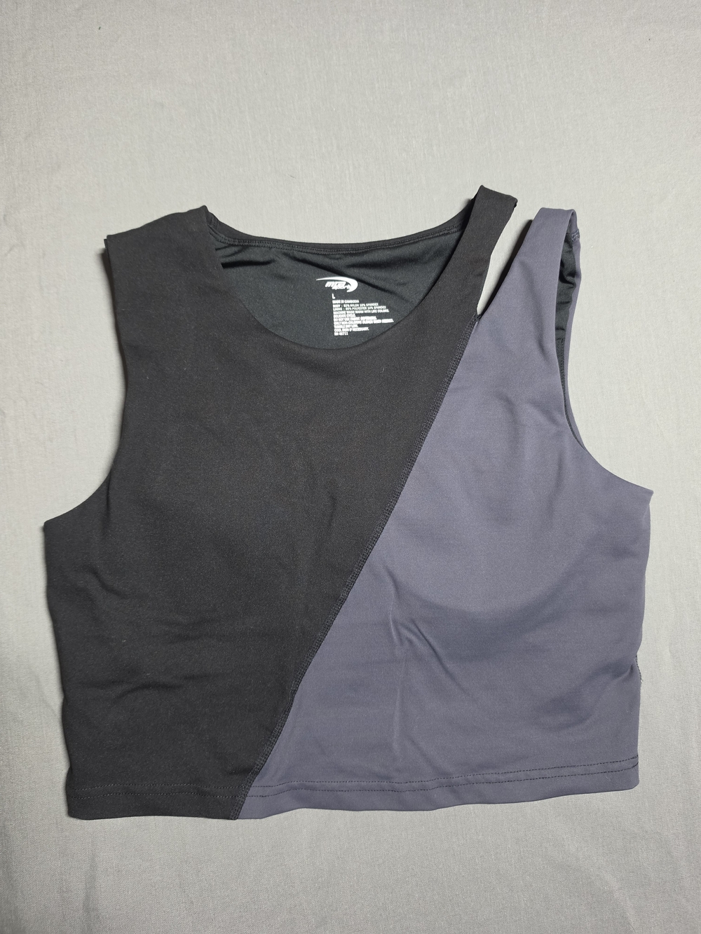 MTA Sport Black & Gray Diagonal Crop Sports Bra